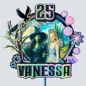 Wicked Cake Topper Custom 3D Layer 7 Inch Holographic Glitter Cardstock Birthday